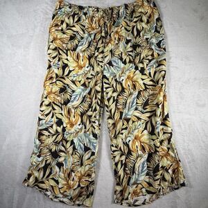 Panama Jack Linen Blend Tropical Floral Wide Leg Pants Black 3X Pull On NWT